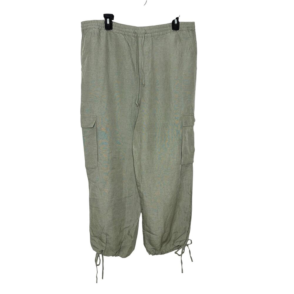 Marine Layer Linen Blend Cargo Pant Women's Sz L Sage Green Preppy Coastal EUC